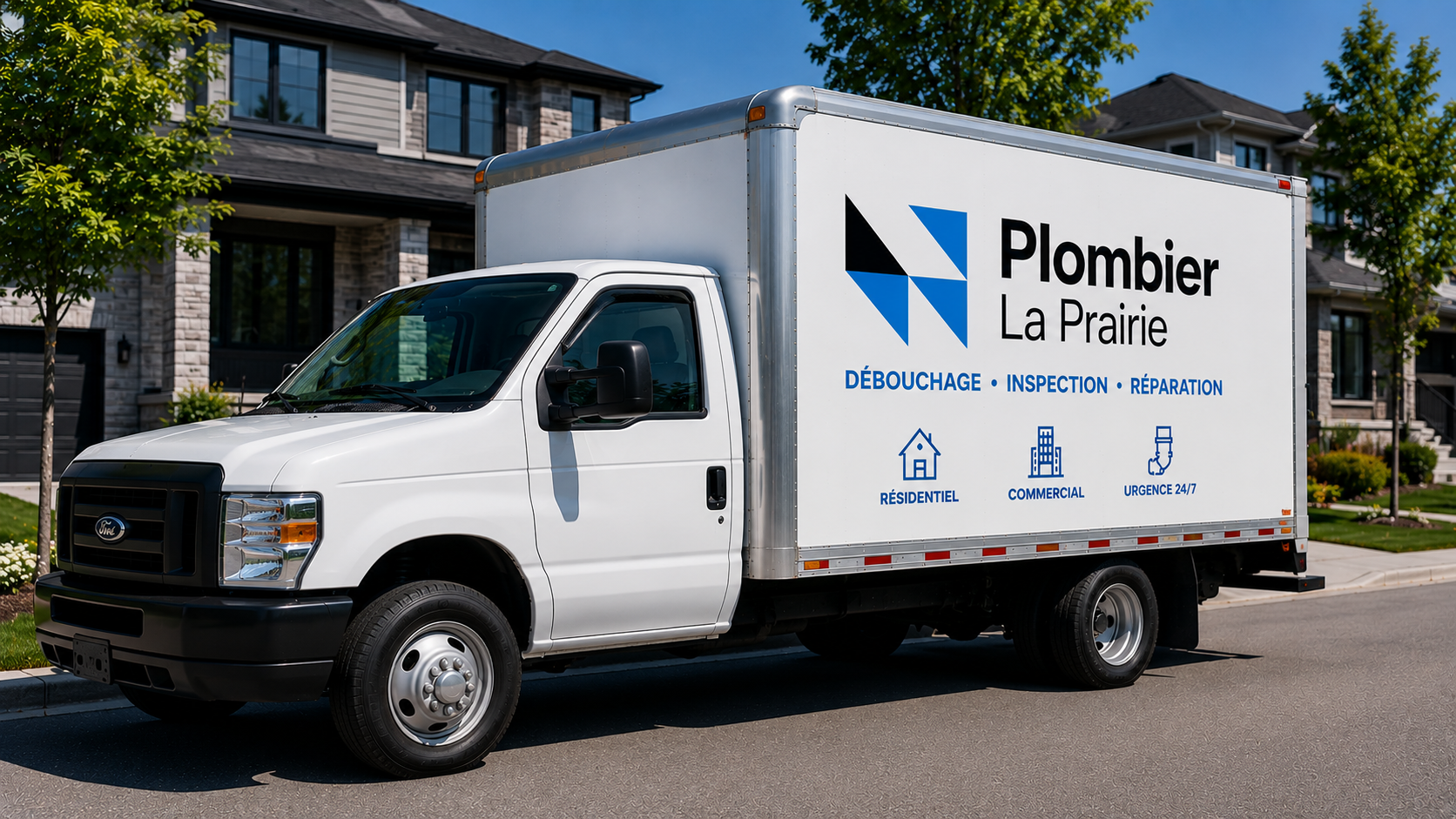 Camion de plombier stationné en quartier résidentiel