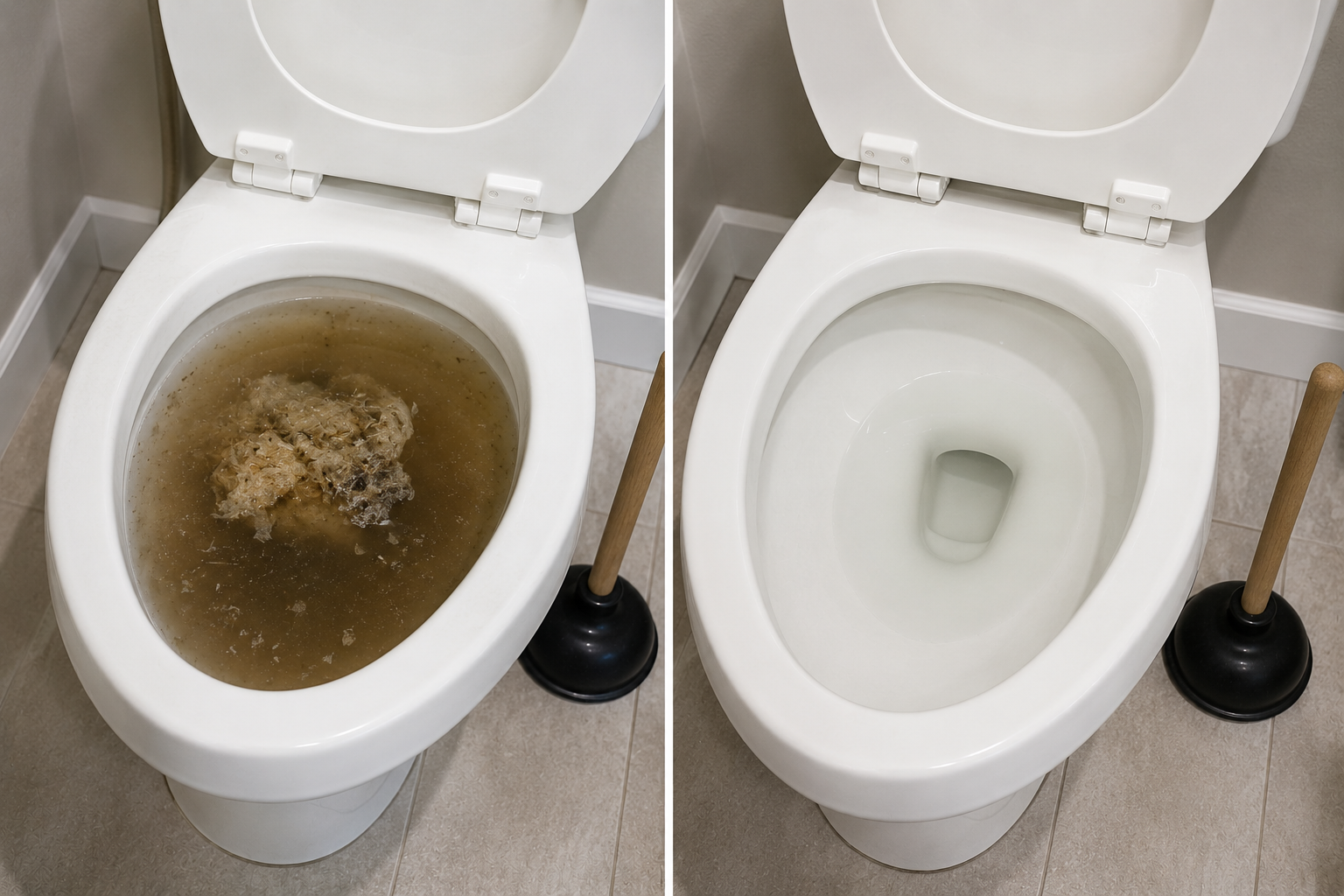 Toilettes bouchées puis propres après débouchage