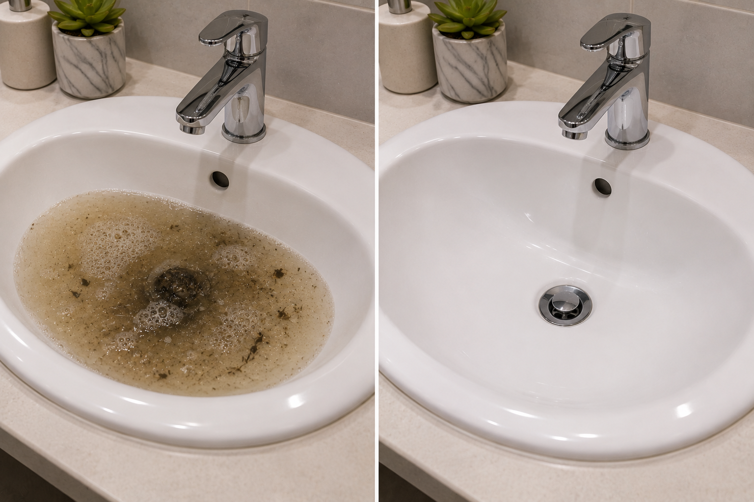 Lavabo sale puis propre après nettoyage